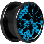 Blue Floral Lace Black Anodized Screw Fit Plug Set 5/8