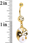 Clear Gem Gold PVD Black Teardrop Masquerade Mask Dangle Belly Ring
