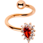 Red CZ Gem Rose Gold PVD Teardrop Spiral Twister Top Mount Belly Ring