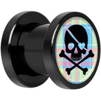 Pink Green Plaid Heart Skull Black Anodized Screw Fit Plug Set 0G