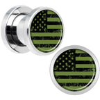 Green American Flag Steel Screw Fit Plug Set 5mm to 20mm