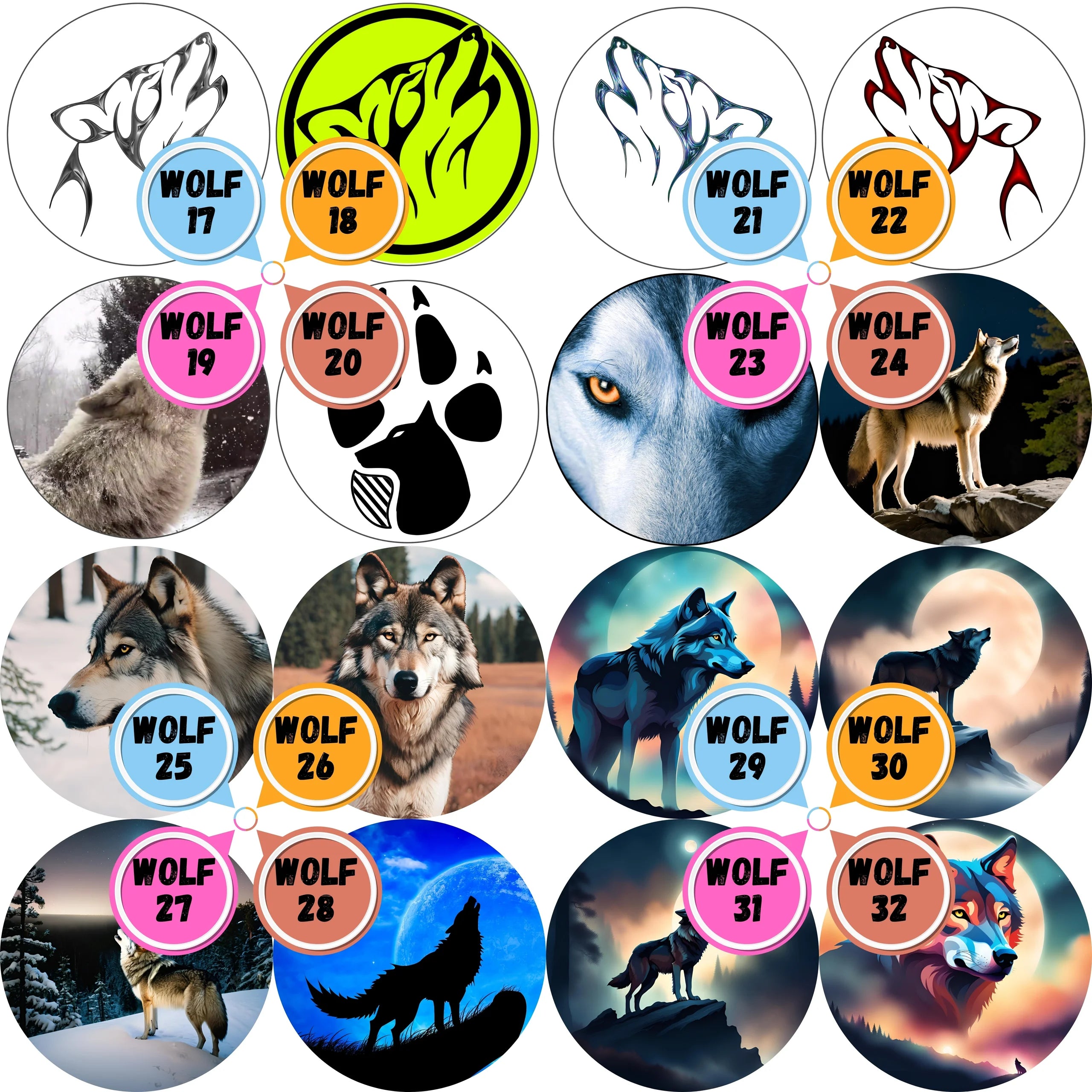 Wolf Themed Cabs - ½ INCH GLASS CABS (PAIR)