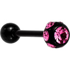 Pink CZ Gem Studded Black Barbell Tongue Ring