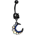Gem Encrusted Crescent Moon Dangle Belly Ring Set of 3