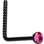 Pink 2mm Gem Inlay Black So Twisted L Shaped Nose Ring