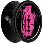 Black Acrylic Pink Grenade Saddle Plug Set 5/8